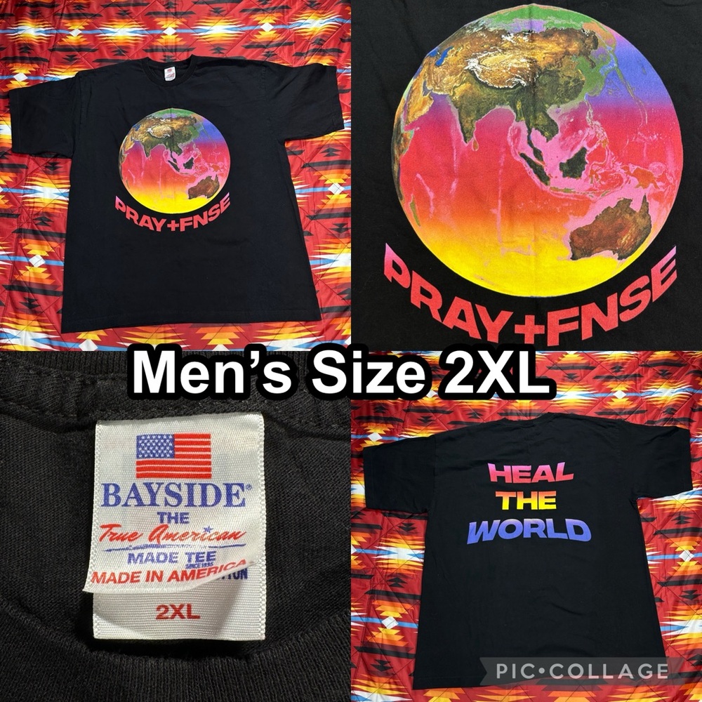 Pray & Finesse Men’s Size XL Black T-Shirt Heal The World Bayside
